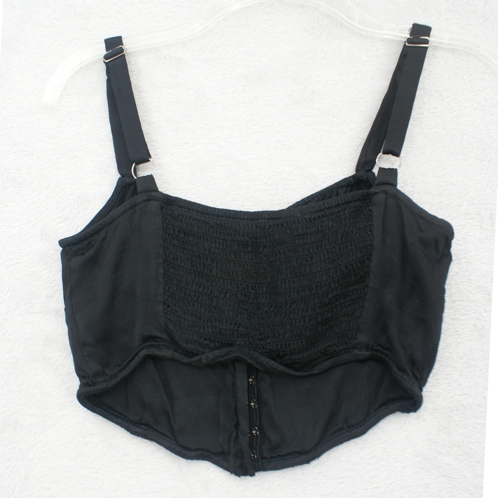 ASTR the Label Black Corset Crop Top Hook Eye Front Smocked Back ACT17368 Size M